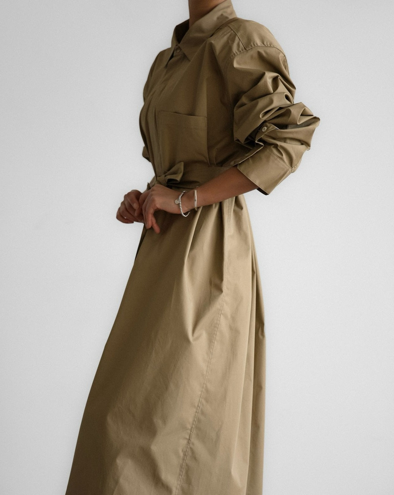 【PAPERMOON 페이퍼 문】SS / Trench Belted Detail Button Down Maxi Shirt Dress