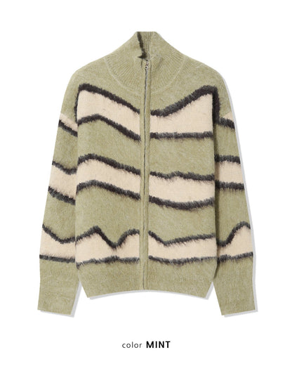 Wave Stripe Zip-Up Knit