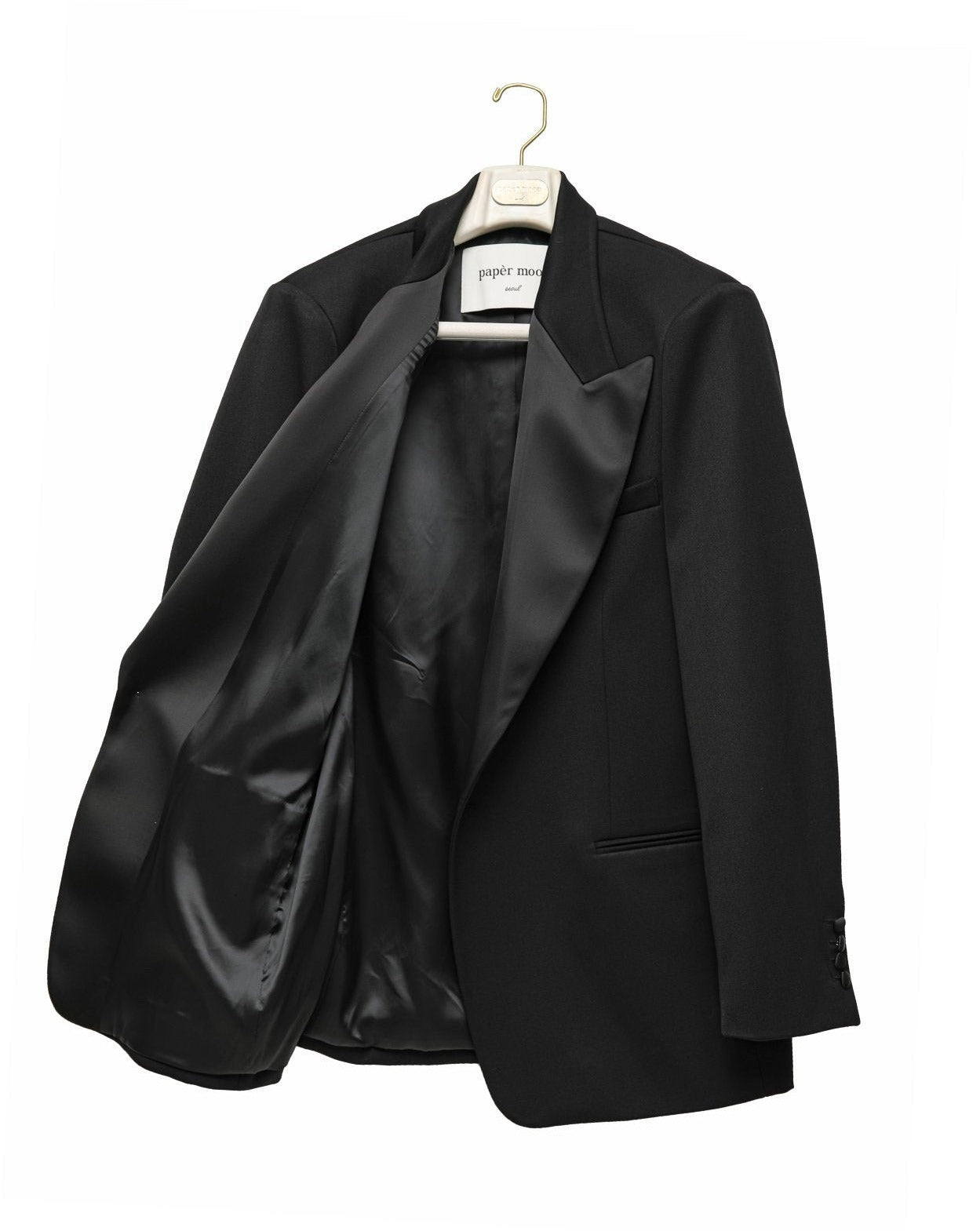 【PAPERMOON 페이퍼 문】SS / Satin Peaked Lapel Oversized Tuxedo Blazer