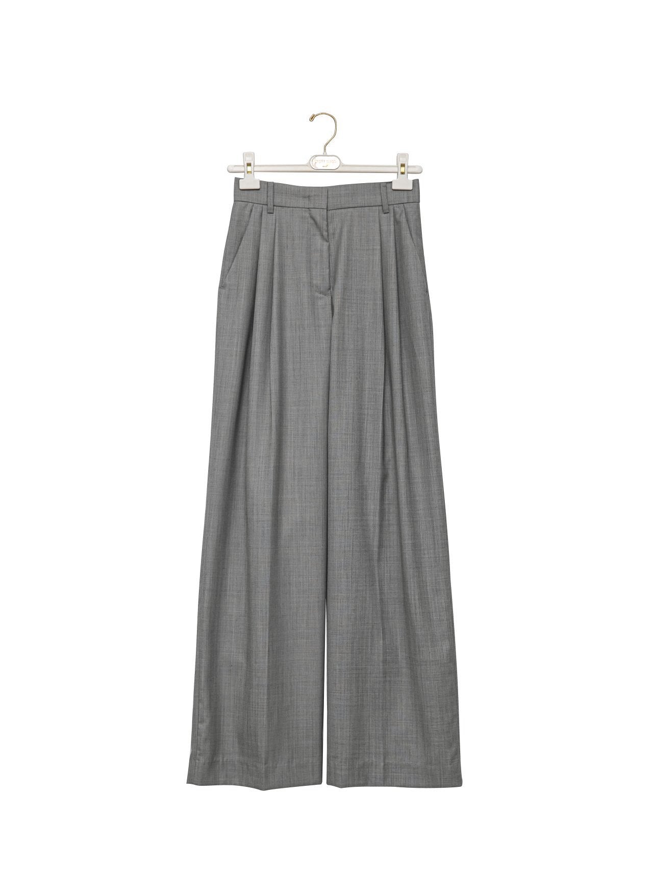 【PAPERMOON 페이퍼 문】SS / Sharkskin Fabric Pin Tuck Set Up Wide Trousers