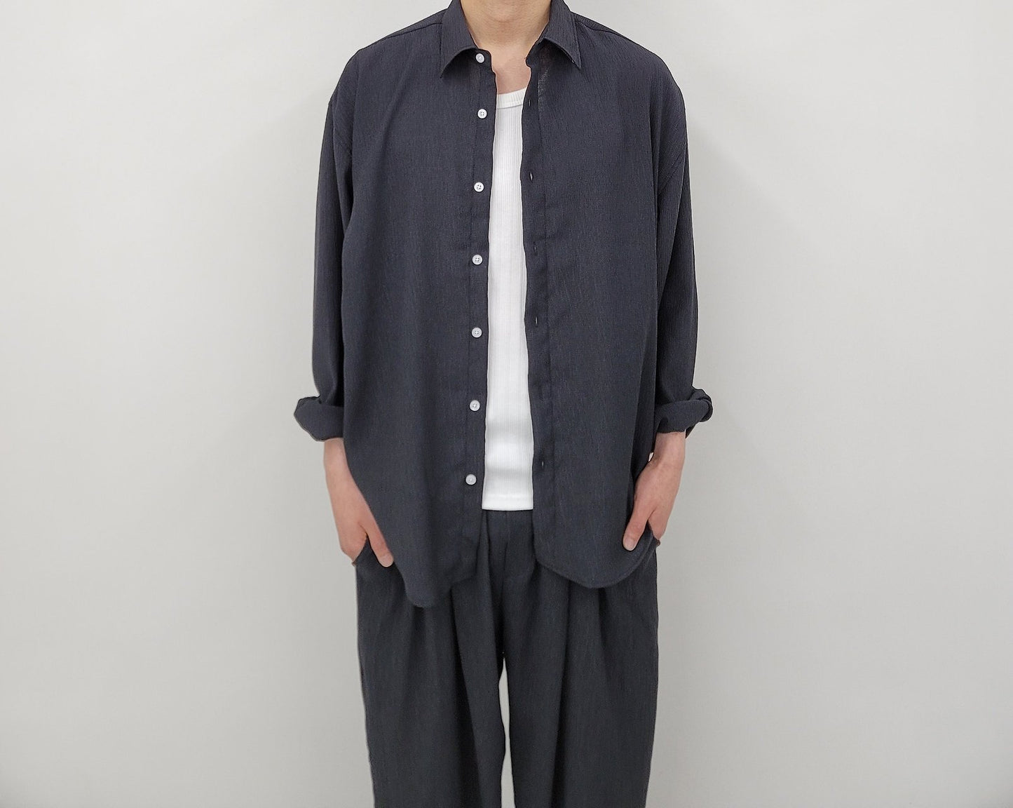 Seersucker Texture Long Sleeve Shirt