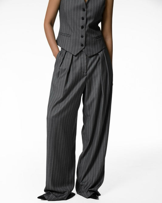 [PAPERMOON] SS / Wide Pin Stripe Set up Suit Pleated Trousers