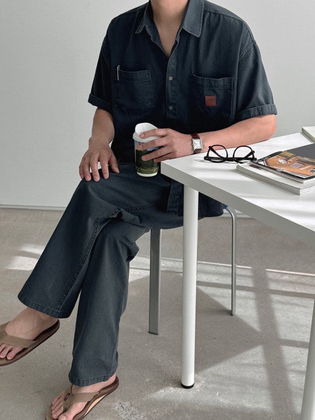 Pigment-Washed Nylon Shirt Jacket