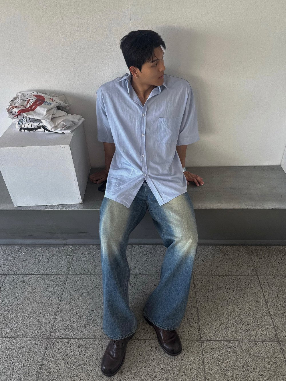 Pigment-Washed Nylon Shirt Jacket