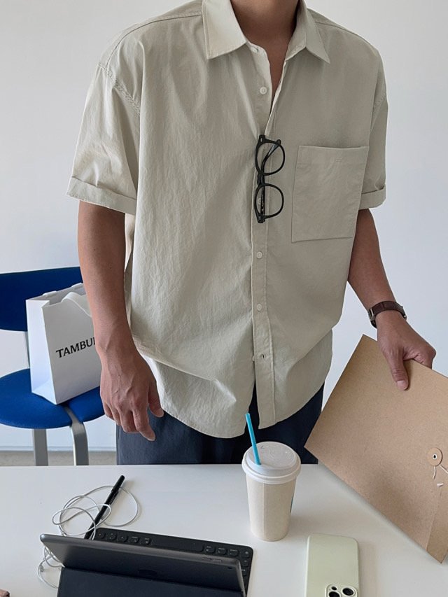 Pigment-Washed Nylon Shirt Jacket