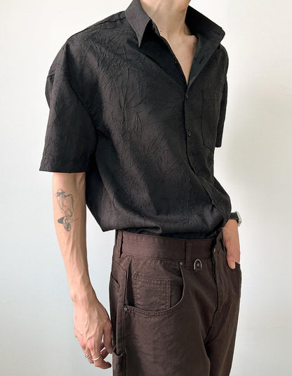 Crack Pattern Open-Collar Shirt