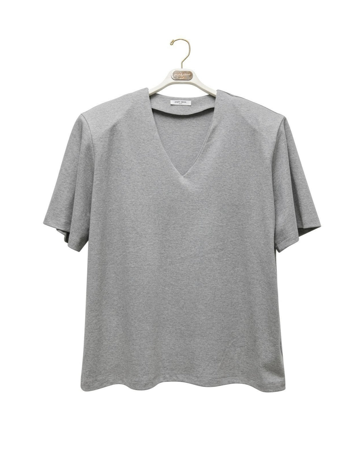 [PAPERMOON] SS / Maxi Shoulder Padded Deep V-Neck T-Shirt