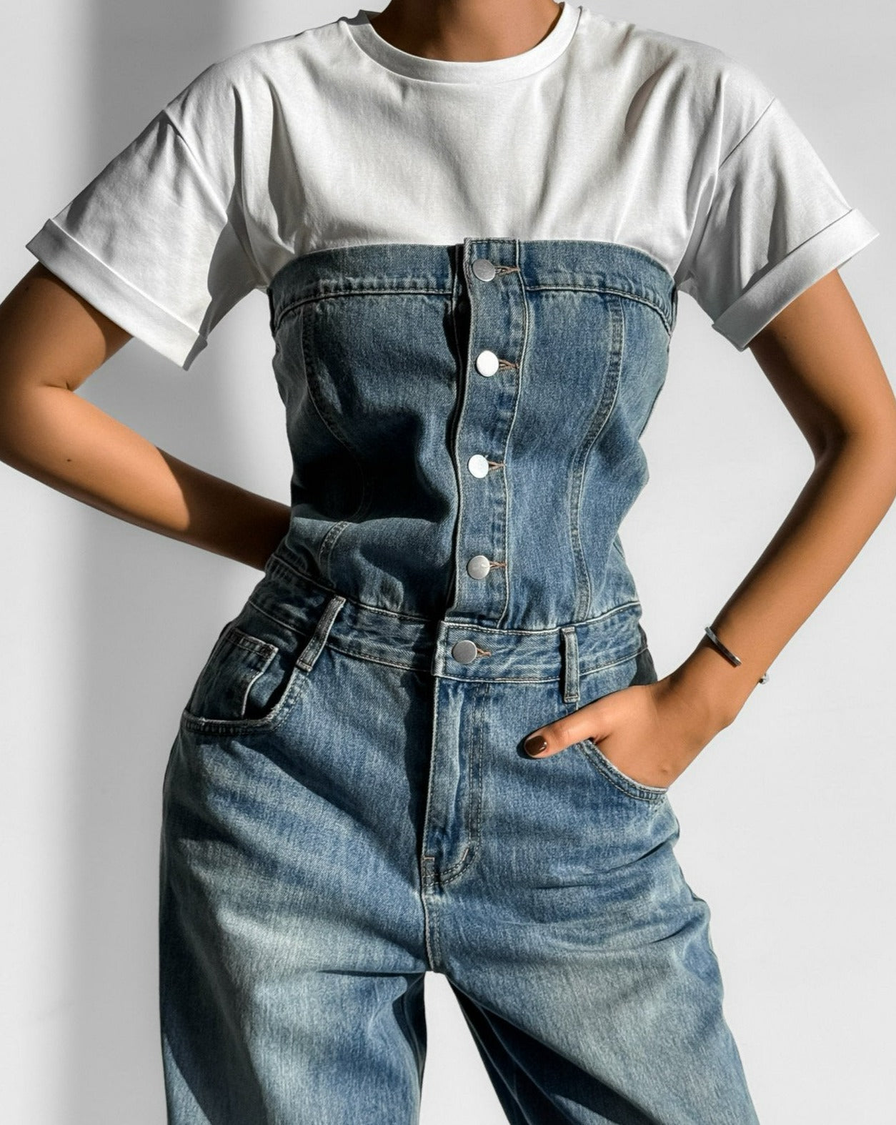 【PAPERMOON ペーパームーン】SS / Strapless Blue Denim Jumpsuit