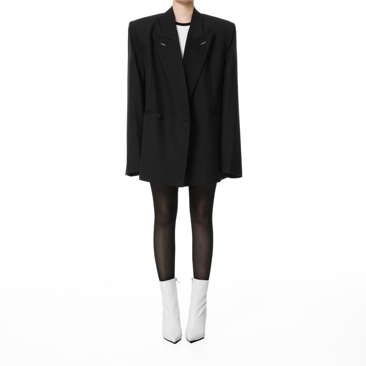 [PAPERMOON] SS / Bi-Color Stitch Point Peaked Lapel Tuxedo Blazer