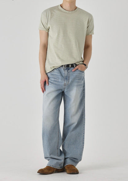 Sand Washed Wide Denim Pants