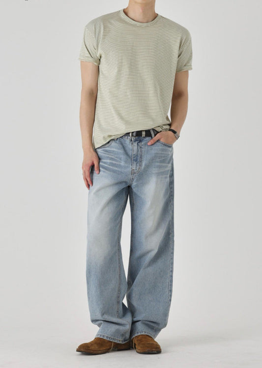 Sand Washed Wide Denim Pants
