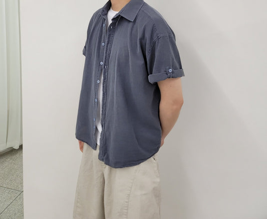 Pigment-Washed Nylon Shirt Jacket