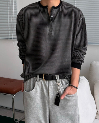 Pigment Stripe Henry Neck T-Shirt