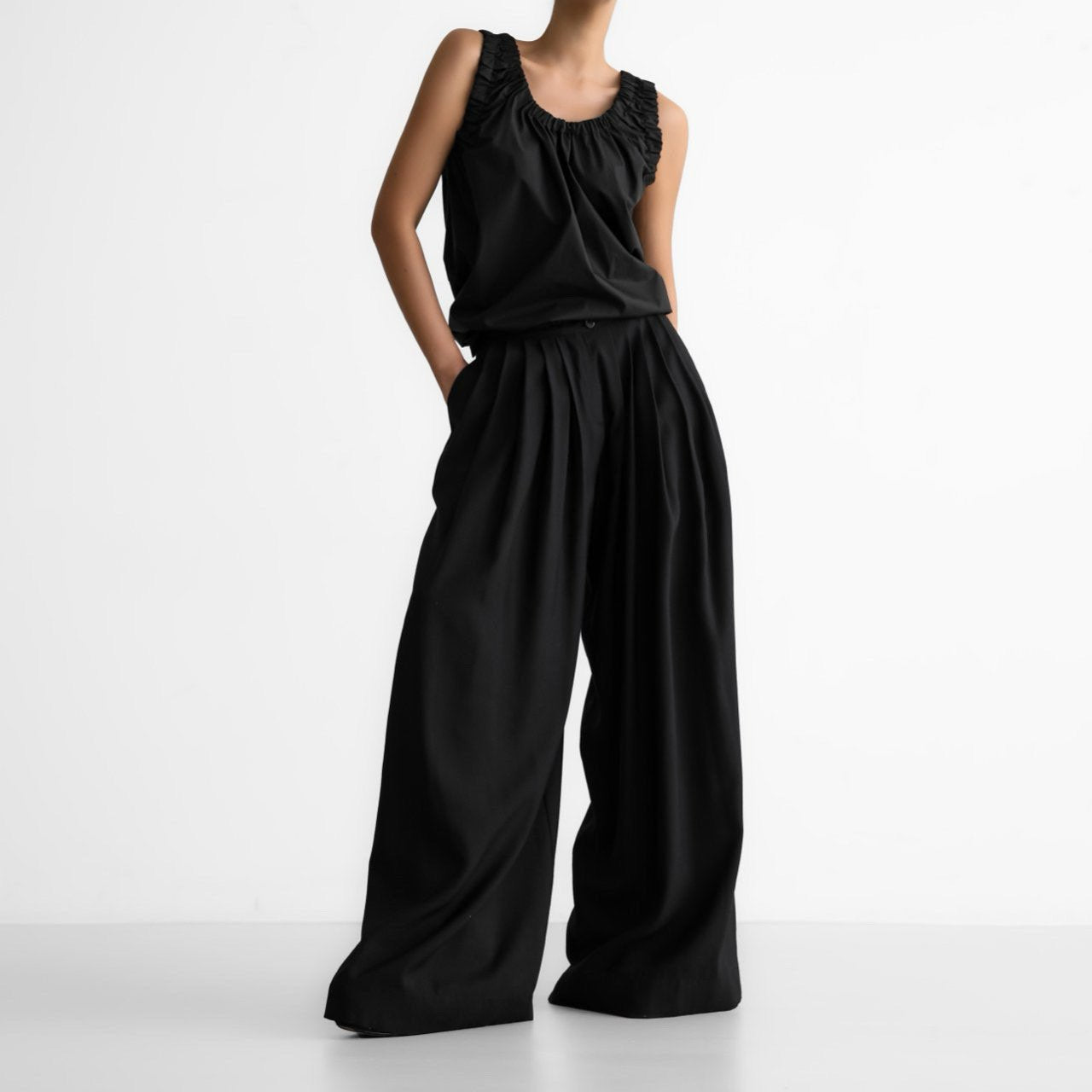 [PAPERMOON] SS / Bamboo Pleated Pin-Tuck Wide Trousers