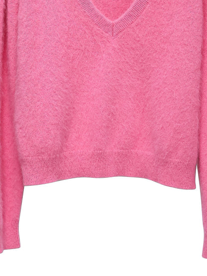 PAPERMOON Luxe Raccoon-Hair Deep V-Neck Knit