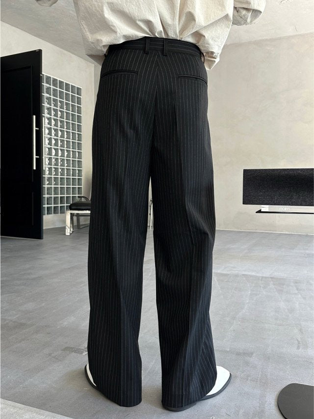 Stripe Pleated Wide Slacks