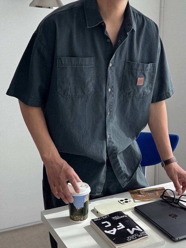 Pigment-Washed Nylon Shirt Jacket