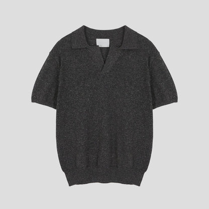 Blend Linen Open Collar Knit