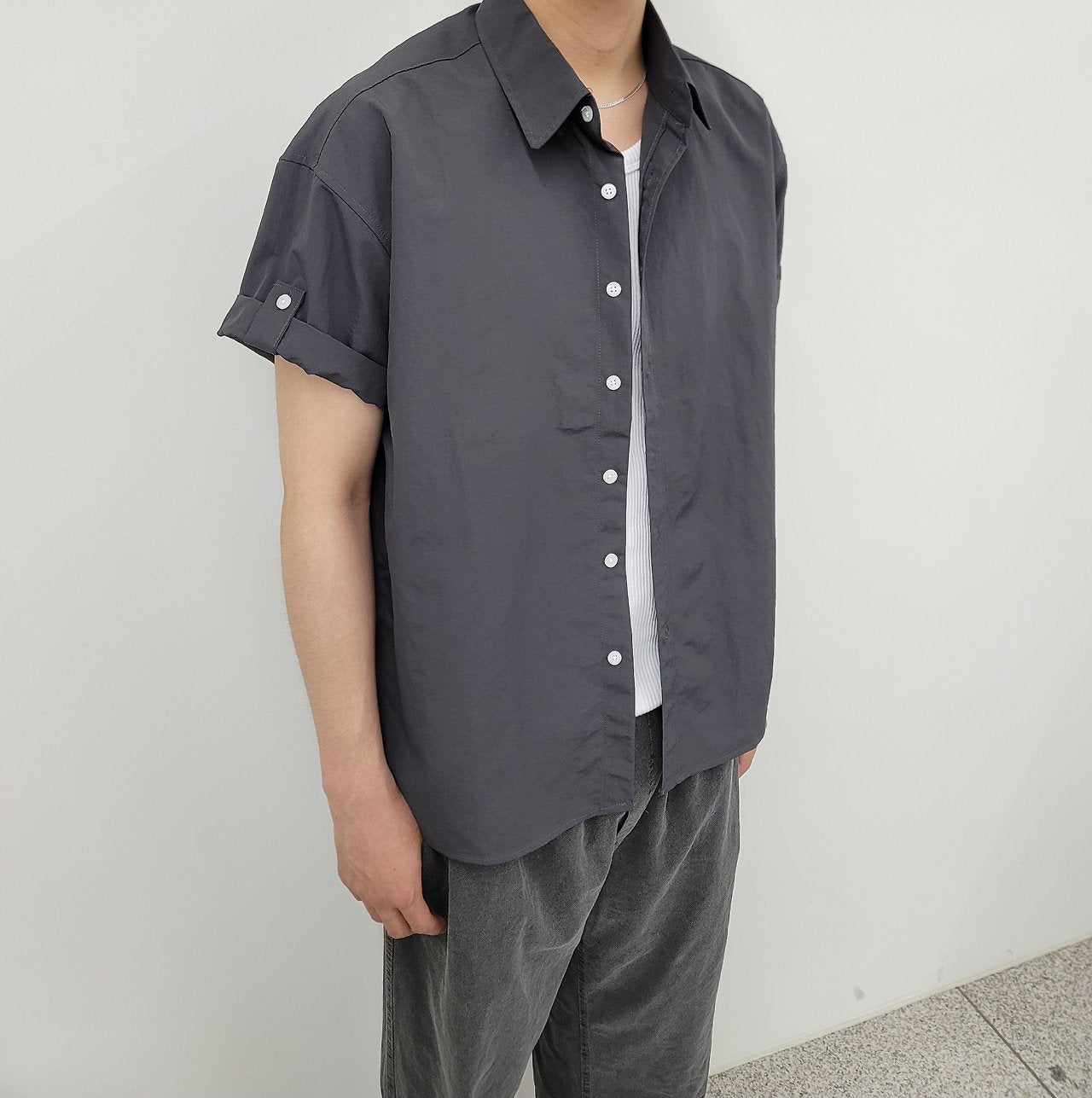 Pigment-Washed Nylon Shirt Jacket