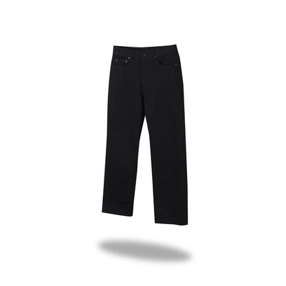 All Black Semi-Wide Back Shirring Denim