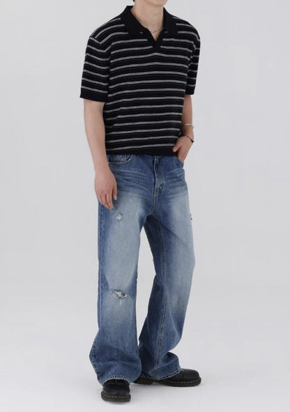 STRIPED COLLAR KNIT POLO