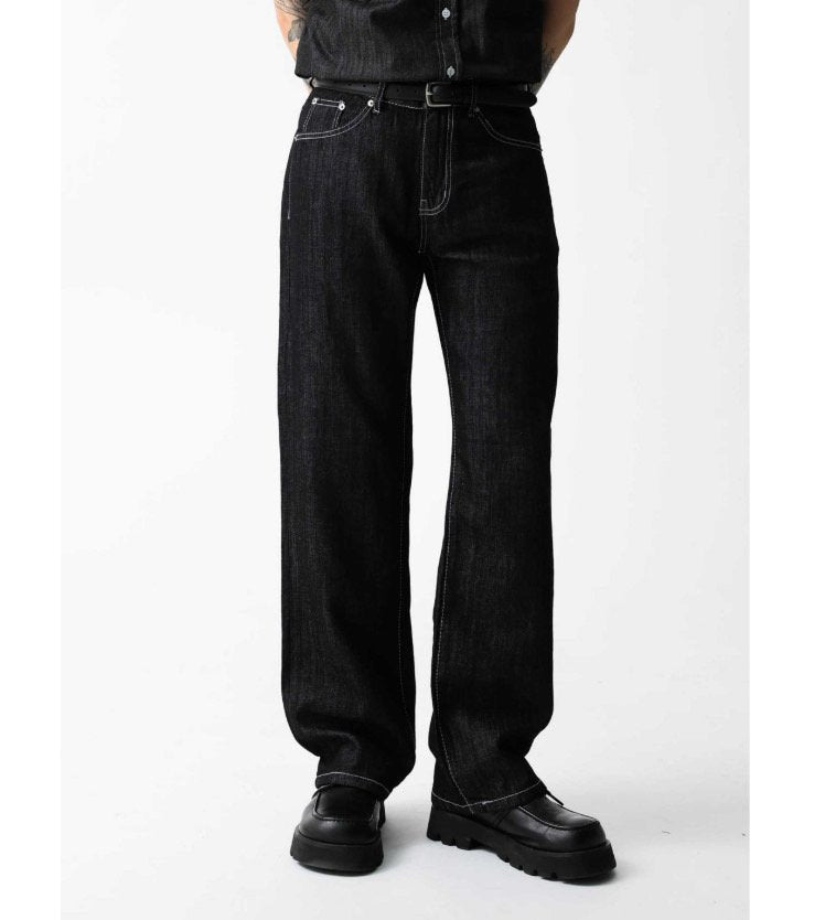 Black Linen Blend Denim Pants