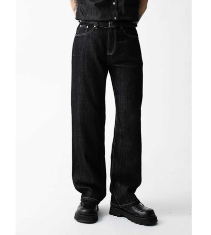 Black Linen Blend Denim Pants