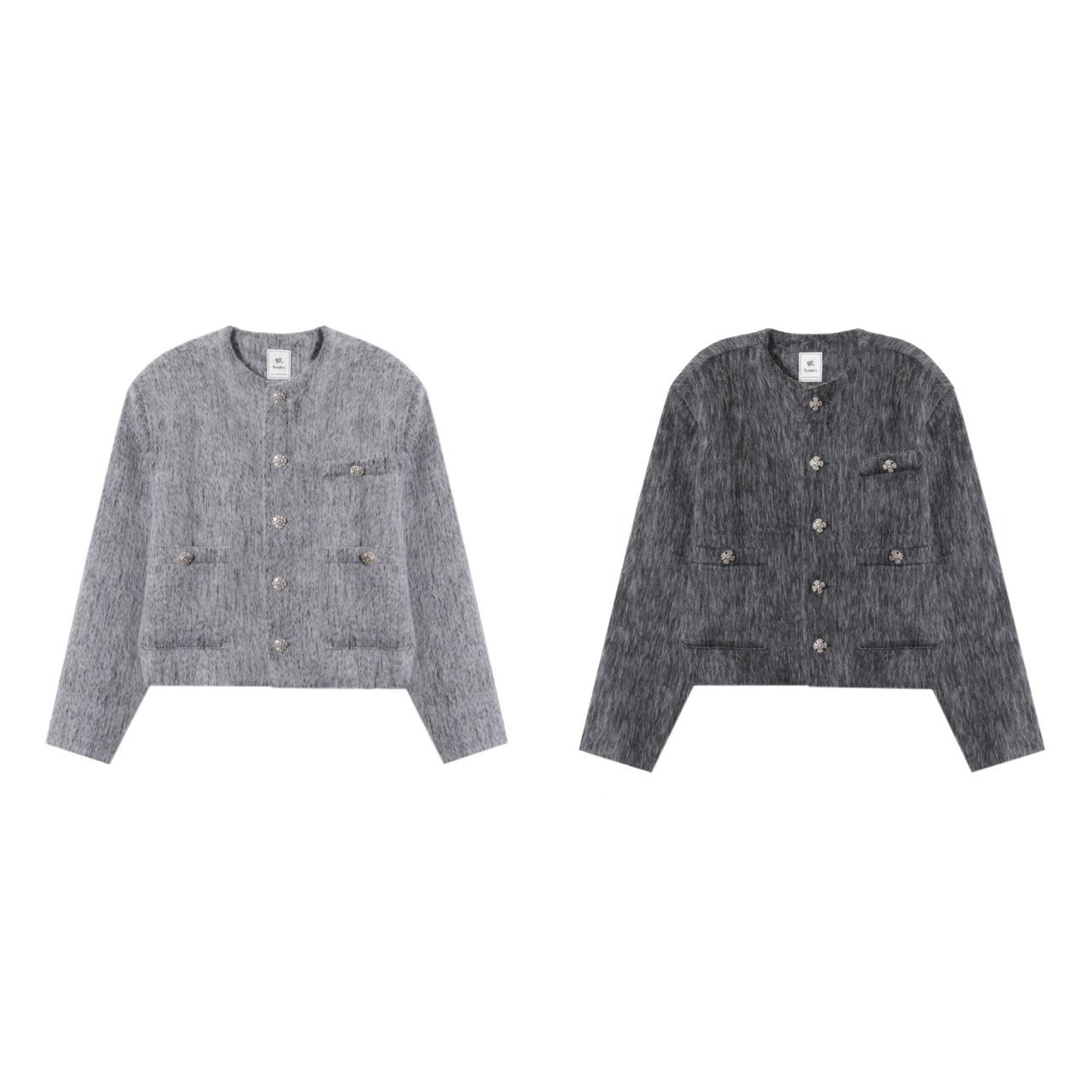 Shaggy Jewel-Button Cardigan Jacket