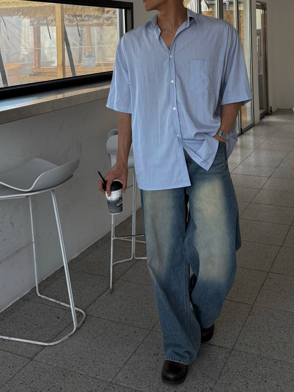 Pigment-Washed Nylon Shirt Jacket