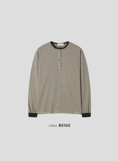 Pigment Stripe Henry Neck T-Shirt