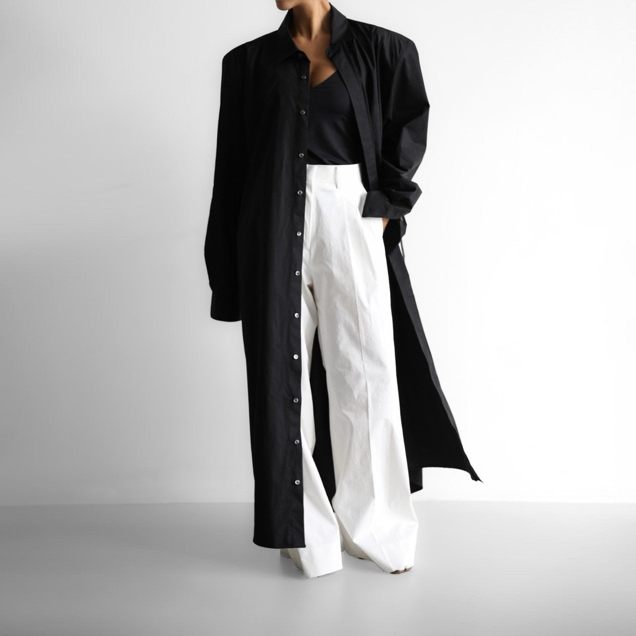 【PAPERMOON 페이퍼 문】SS / Trench Belted Detail Button Down Maxi Shirt Dress