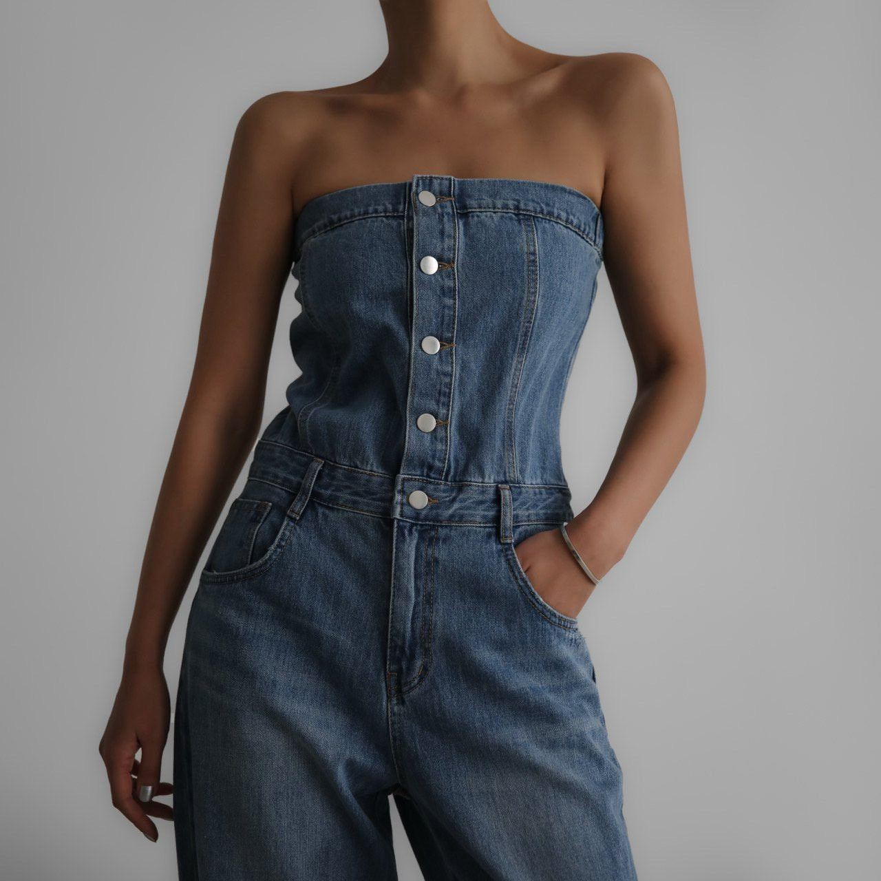 [PAPERMOON] SS / Strapless Blue Denim Jumpsuit