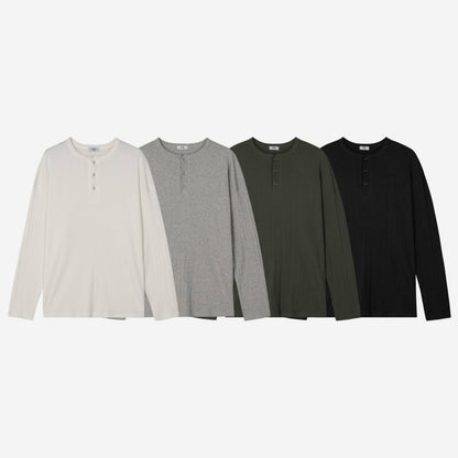 Ribbed Henley Long Sleeve Tee