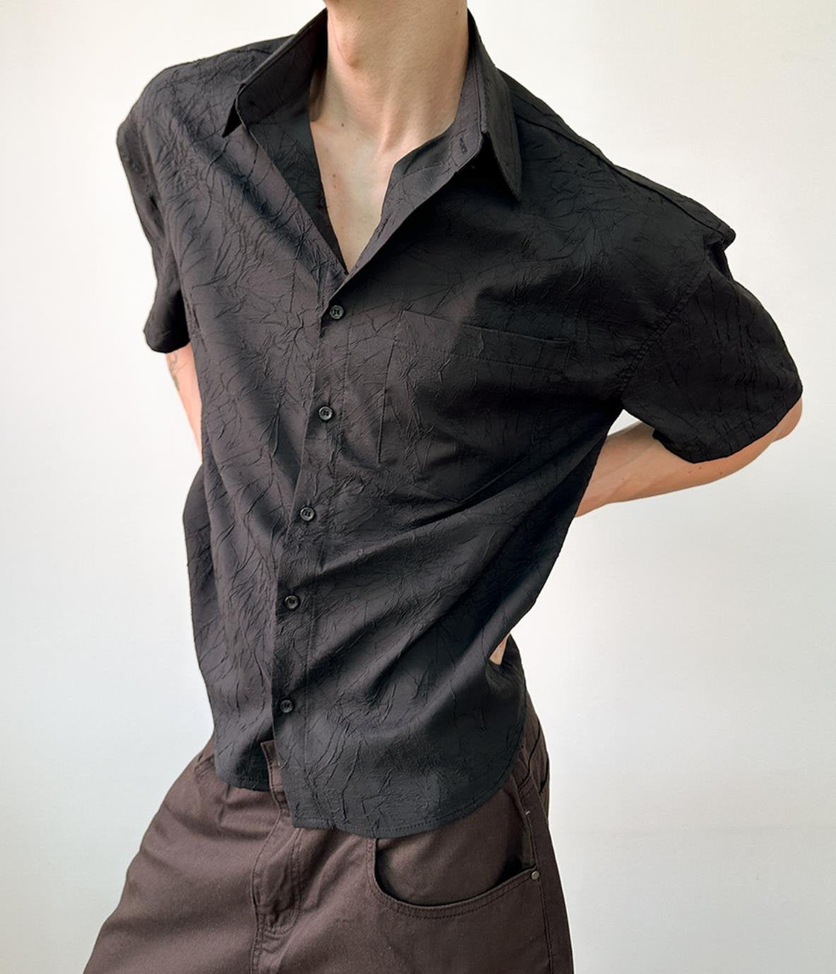 Crack Pattern Open-Collar Shirt