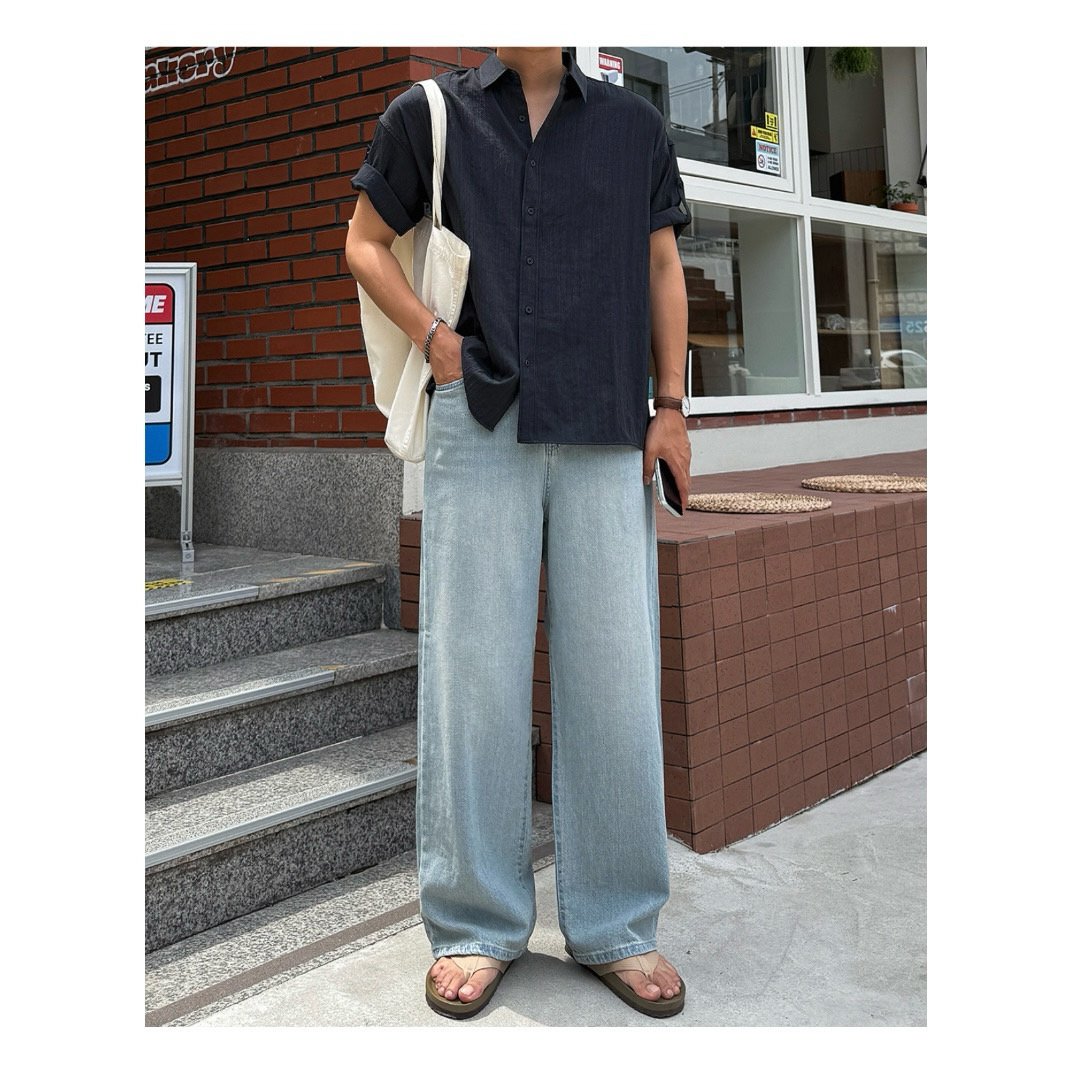 Linen Blend Back-Band Wide Denim