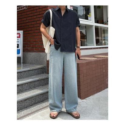 Linen Blend Back-Band Wide Denim