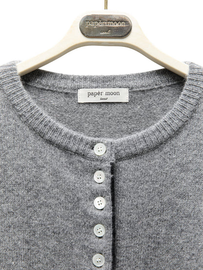 PAPERMOON ペーパームーン カラーバイステッチボタンディテールカシミヤウールクロップドカーディガン