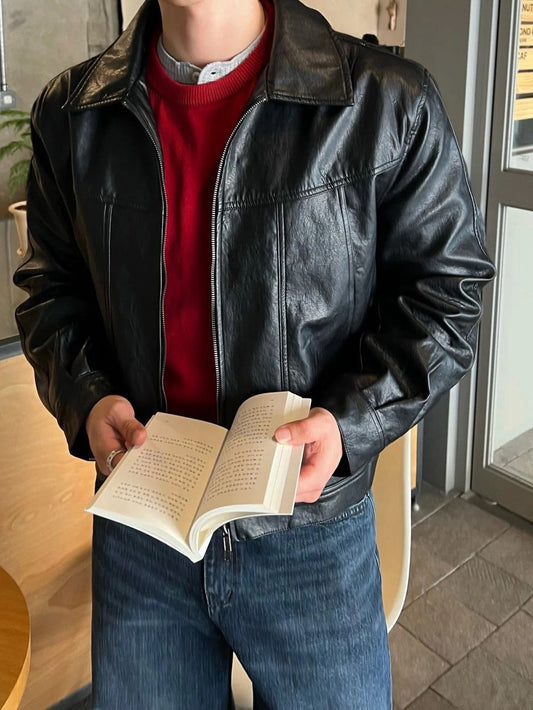 Curved Vegan Leather Jacket