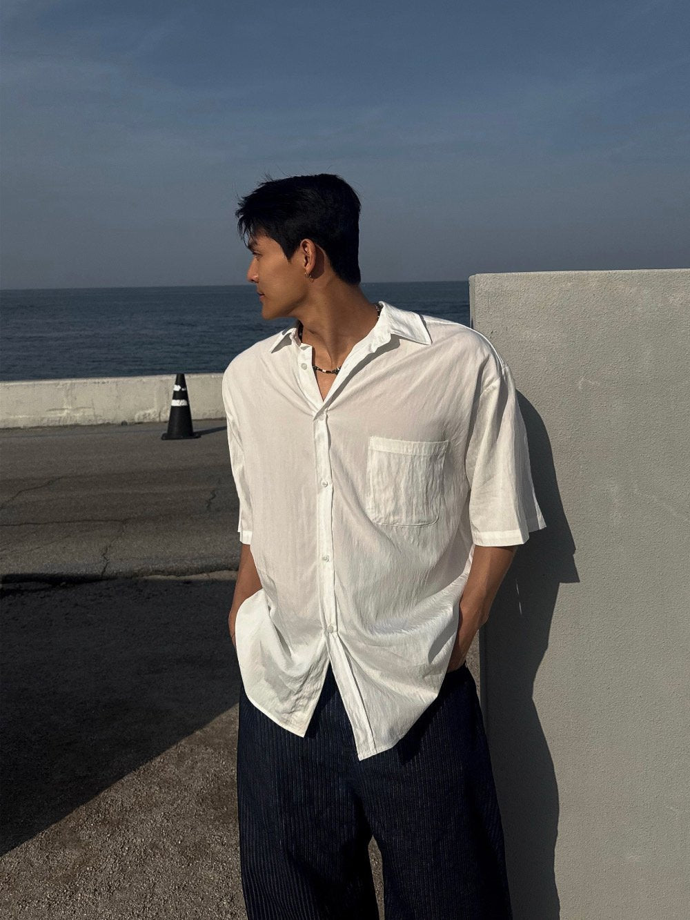 Pigment-Washed Nylon Shirt Jacket