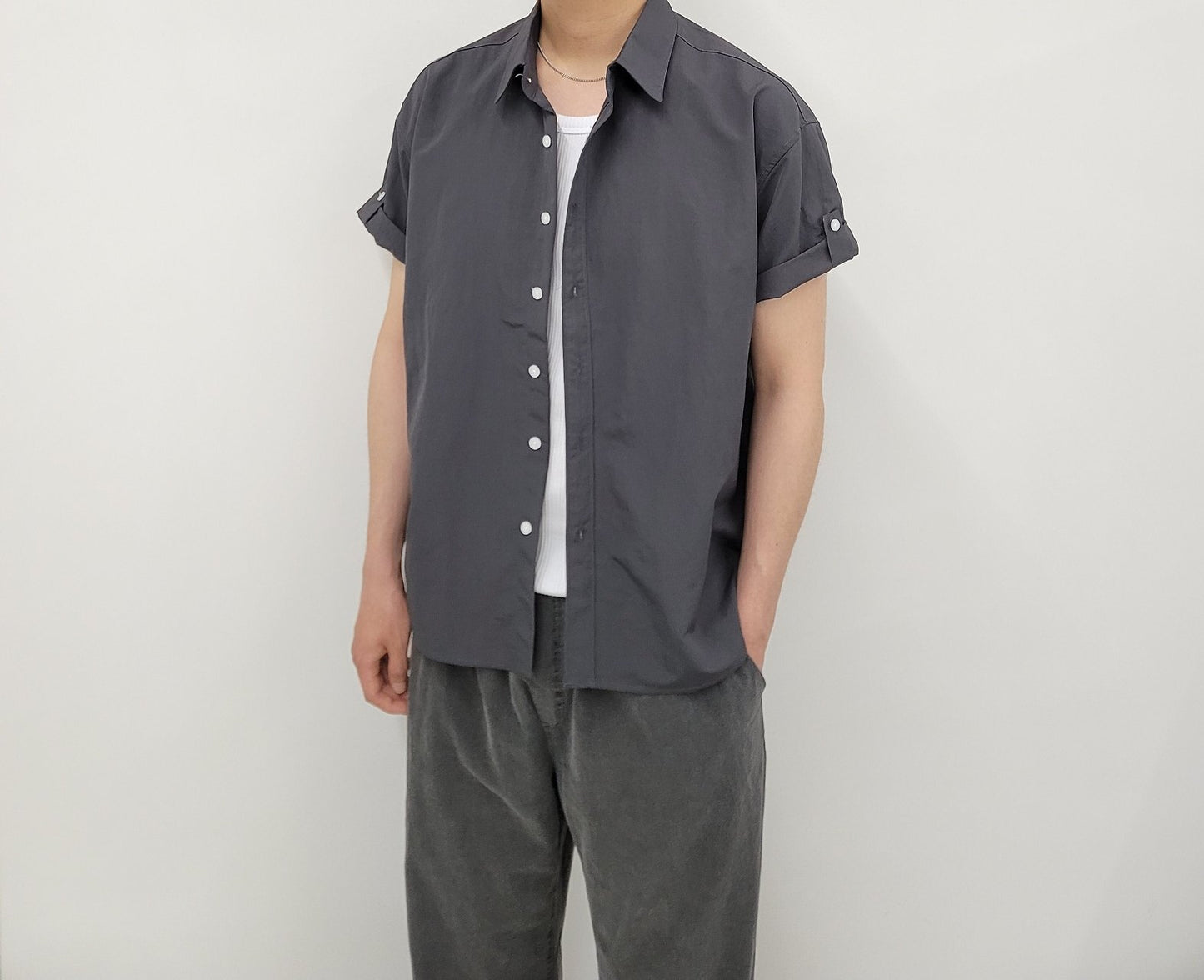 Pigment-Washed Nylon Shirt Jacket