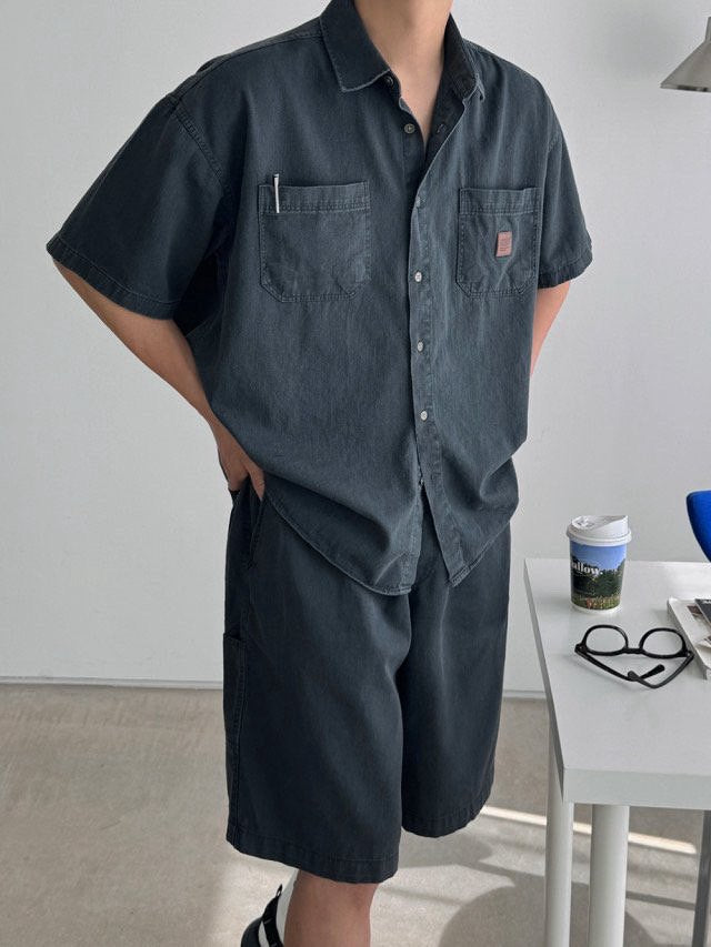 Pigment-Washed Nylon Shirt Jacket