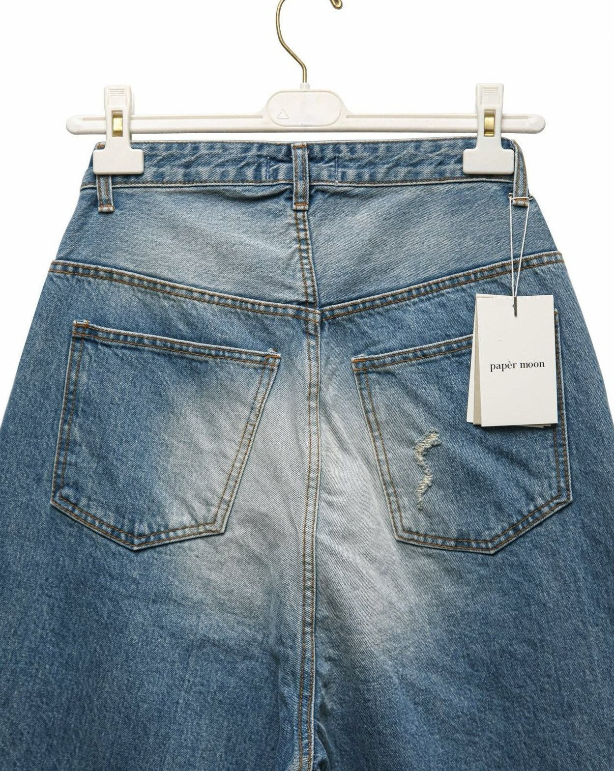 【PAPERMOON 페이퍼 문】SS / Vintage Blue Distressed Damage Wash Wide-Leg Jeans