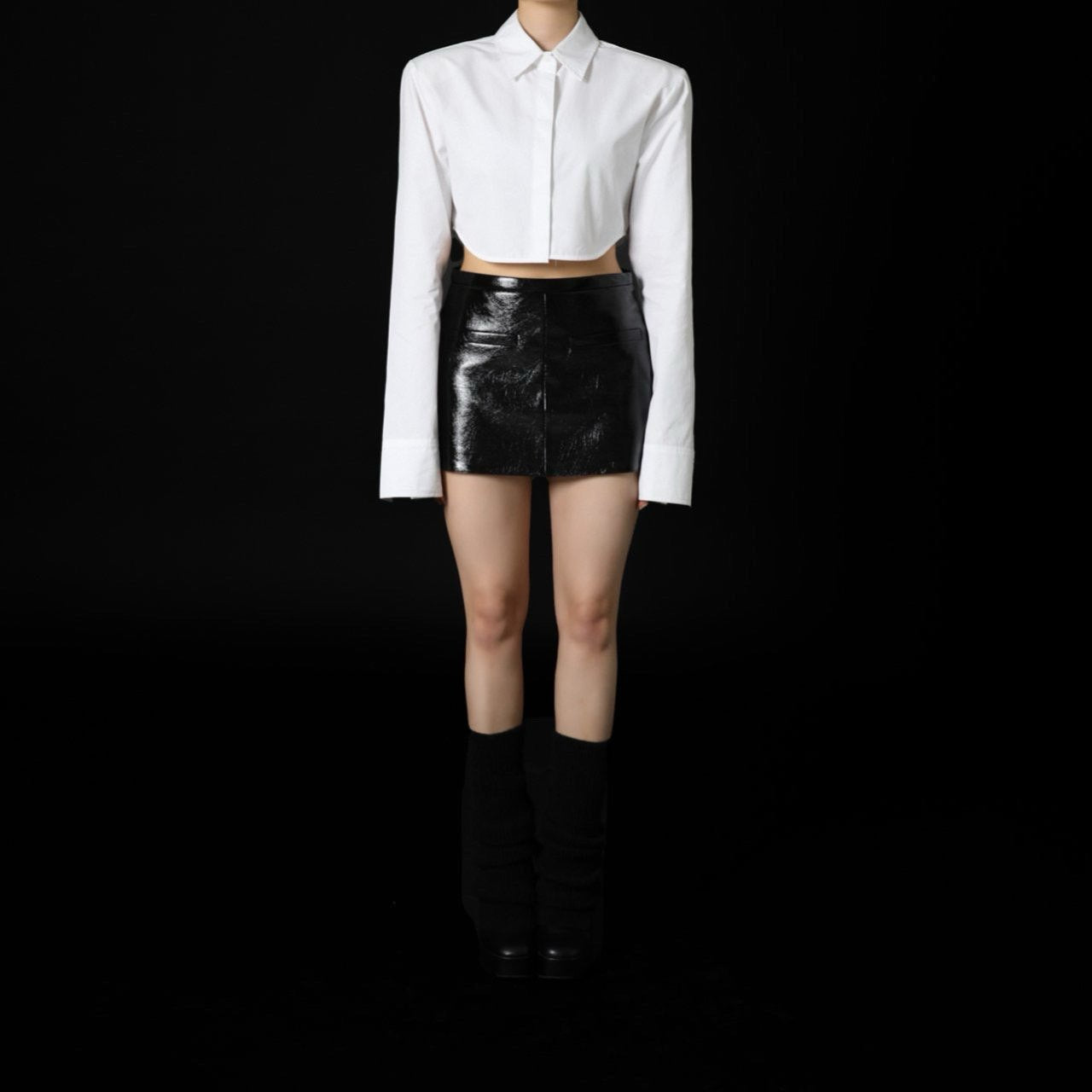 [PAPERMOON] SS / LUX Shoulder Pad Cropped Button Down Shirt