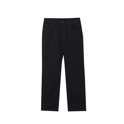 All Black Semi-Wide Back Shirring Denim