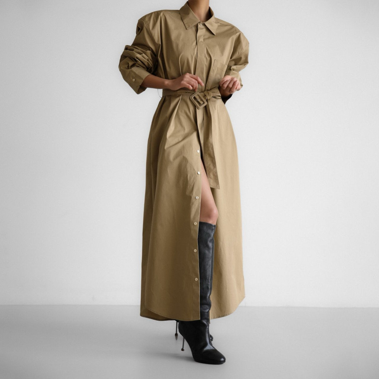 【PAPERMOON ペーパームーン】SS / Trench Belted Detail Button Down Maxi Shirt Dress