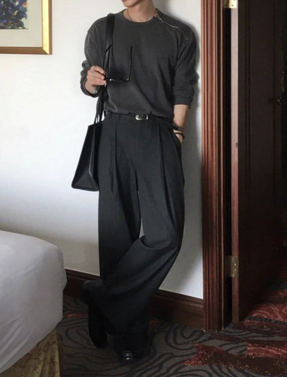 Steady Stripe Wide Pintuck Balloon Slacks
