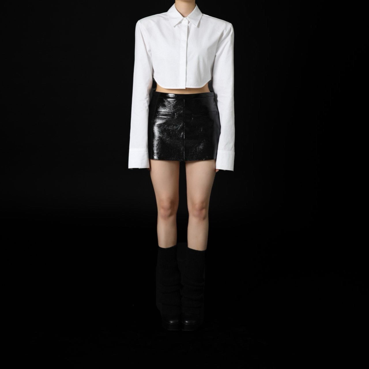 【PAPERMOON 페이퍼 문】SS / LUX Shoulder Pad Cropped Button Down Shirt
