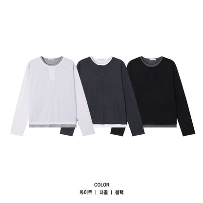 Cropped Layered Henley Neck Tee