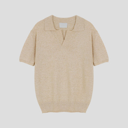 Blend Linen Open Collar Knit