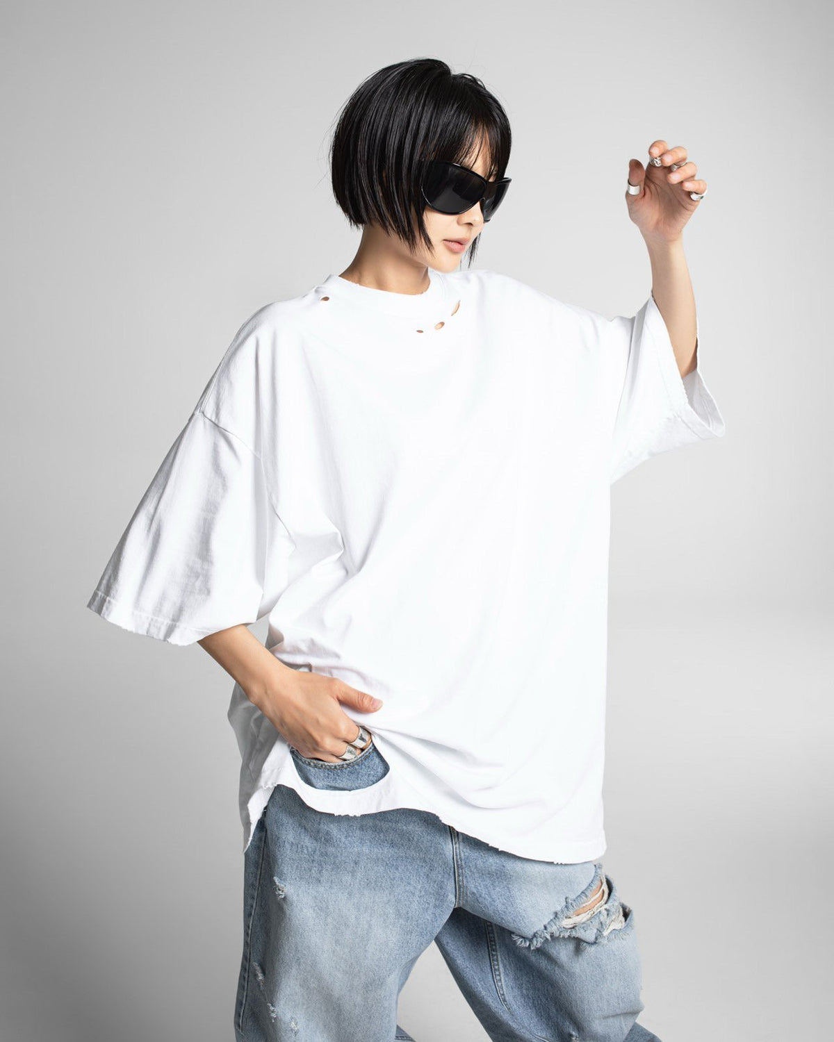PAPERMOON Oversized Pigment Cutted Detail T-Shirt